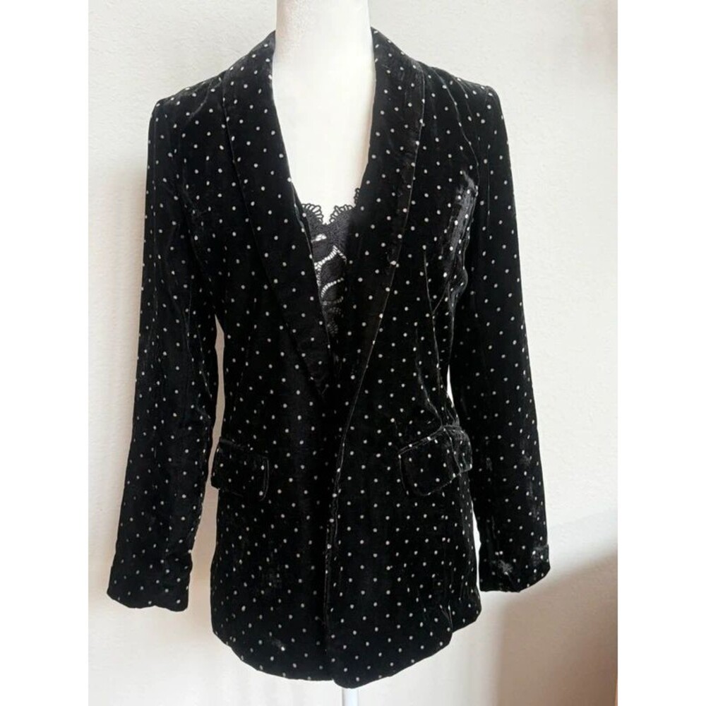Lucky Brand Black Velvet Polka Dot Blazer Jacket Size Small Petite